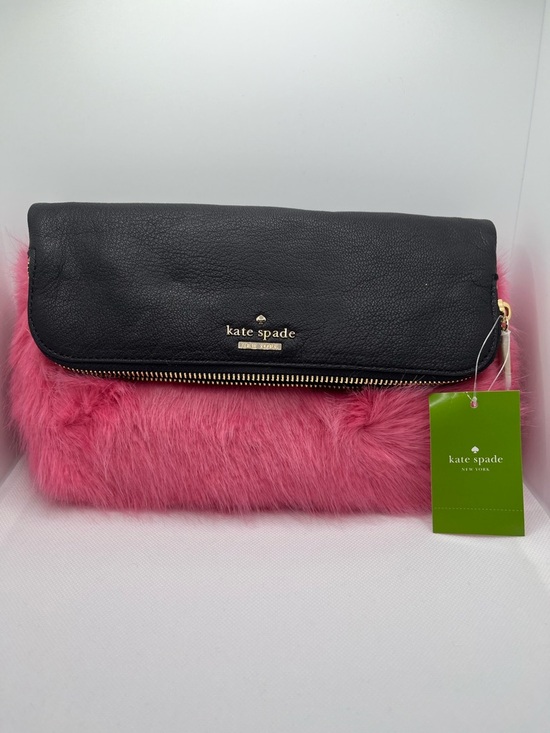 kate spade Handbags - kate spade Pink Faux Fur and Black Leather Foldover Wristlet